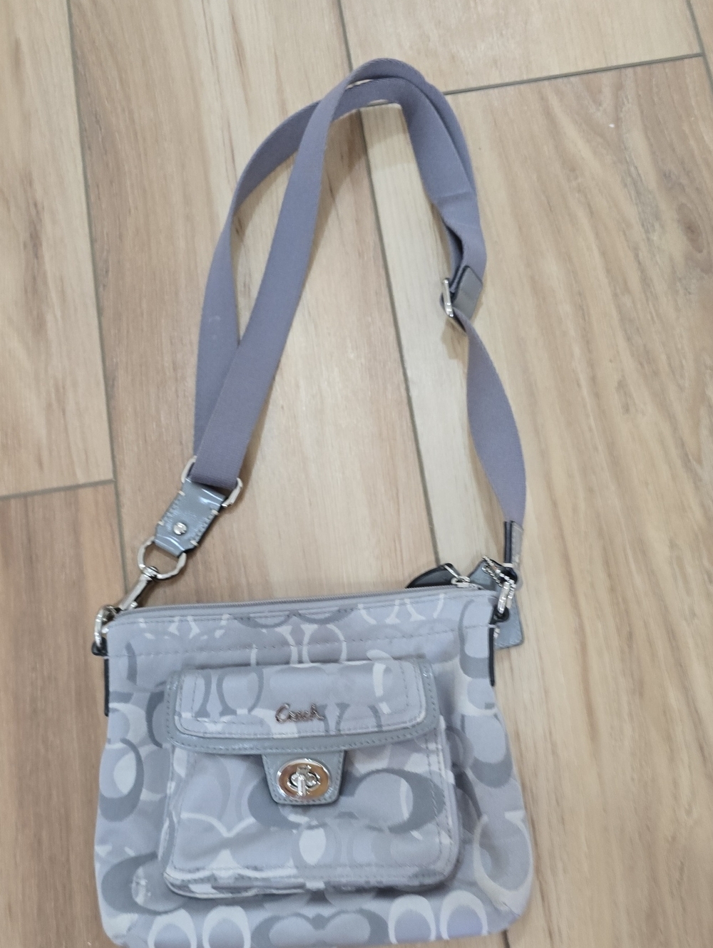 Coach Light Gray Signature Canvas Crossbody Bag